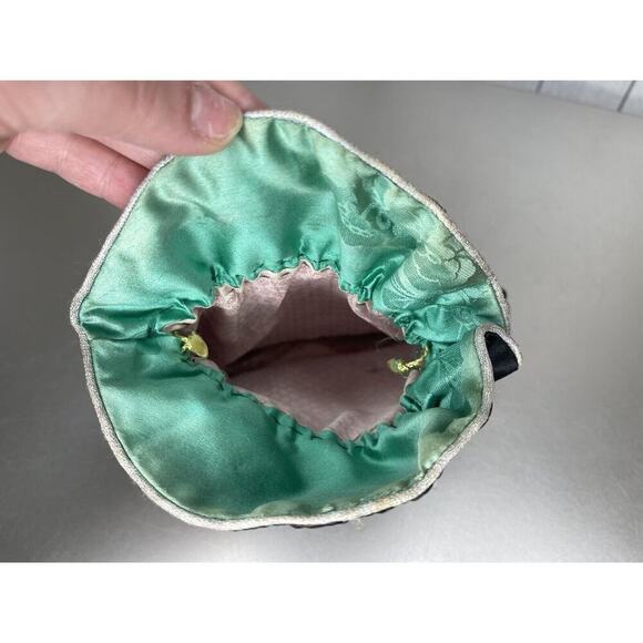 Vintage Antique Chinese Asian Black Silk Tassels Small Drawstring Handbag Bag - Picture 6 of 8